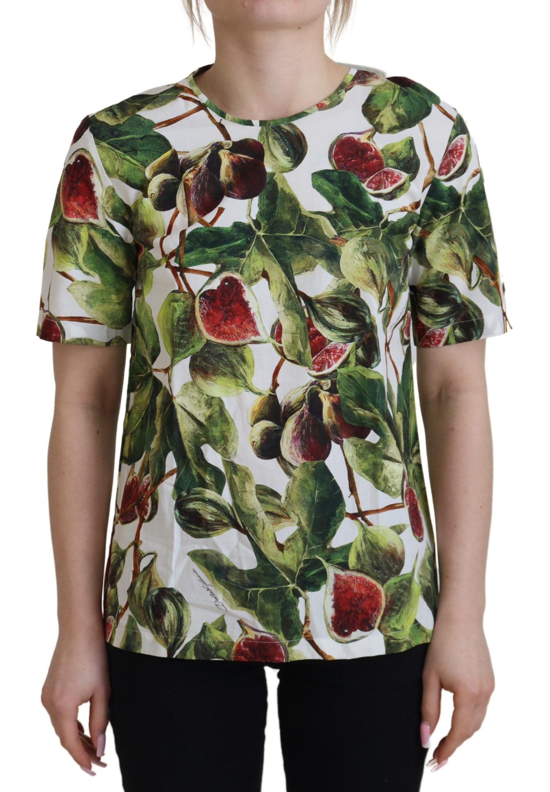 Dolce & Gabbana Crew-neck Cotton Top Blouse Fruit Women's T-shirt
