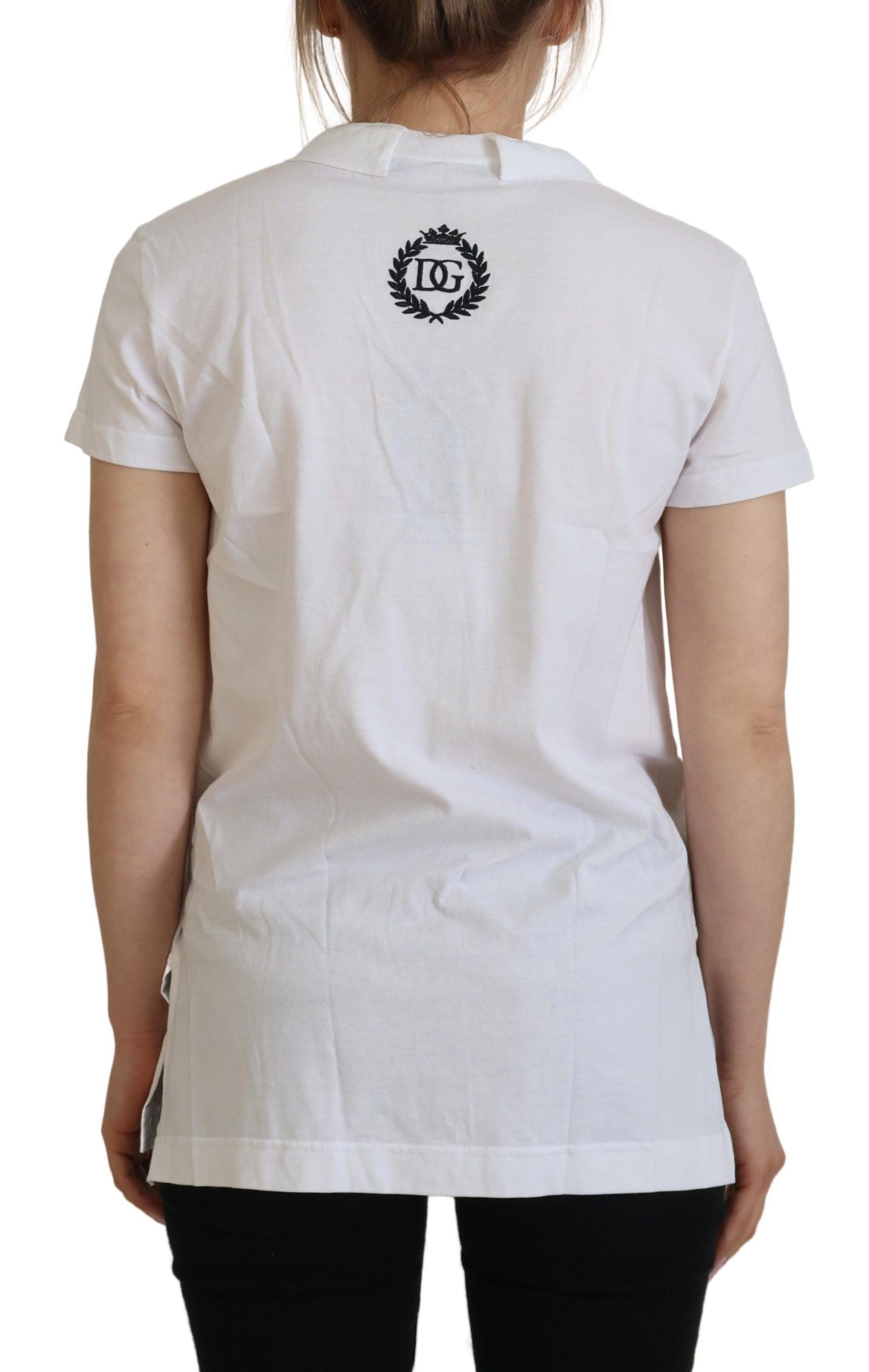 Dolce & Gabbana White Short Sleeve V-neck Cotton Top Blouse Women's T-shirt
