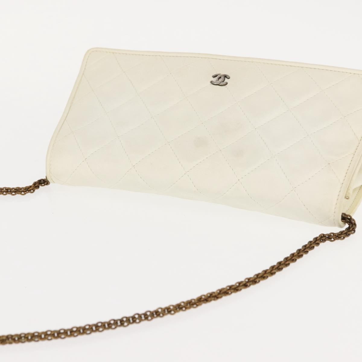 Chanel Full Flap Wallet On Chain Quilted Lambskin White Leather Clutche & Pouche Bag (Pre-Owned)