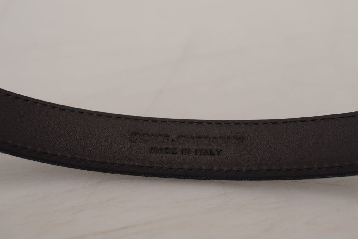 Dolce & Gabbana Blue Jacquard Moire Silver Metal Belt Men's Men