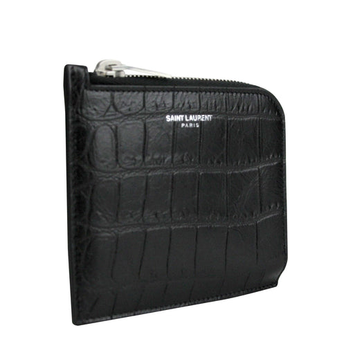 Saint Laurent Men's Imprint Black Leather Crocodile Card Case 396935 1000
