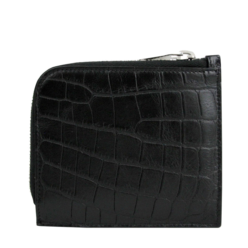 Saint Laurent Men's Imprint Black Leather Crocodile Card Case