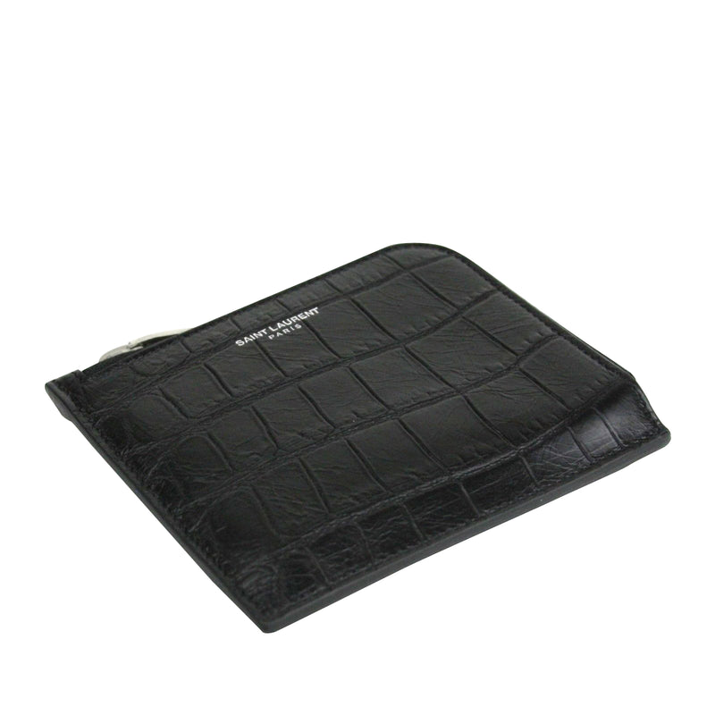 Saint Laurent Men's Imprint Black Leather Crocodile Card Case