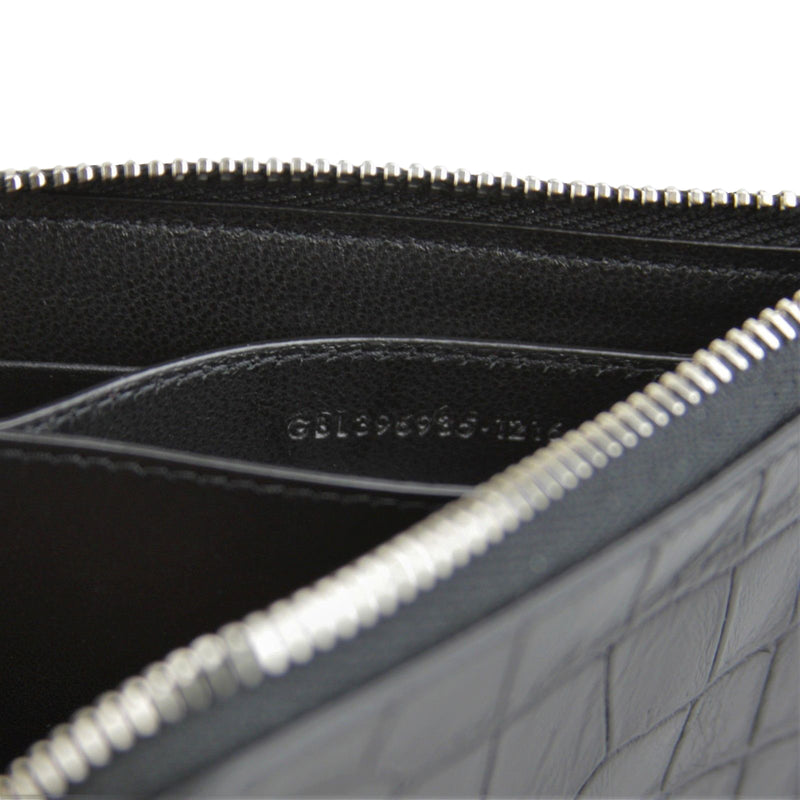 Saint Laurent Men's Imprint Black Leather Crocodile Card Case