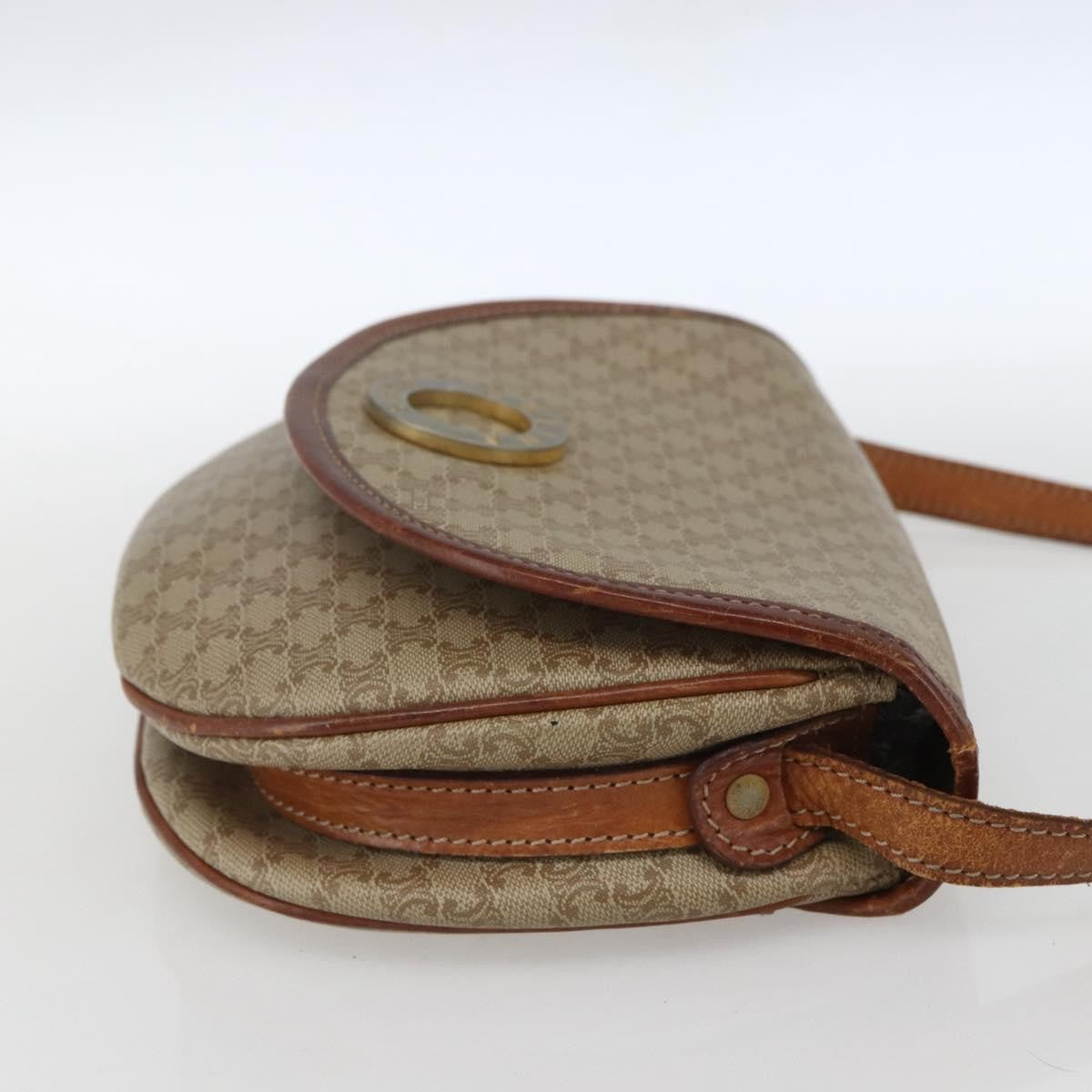 Celine Vintage Macadam Circle Logo Canvas And Leather Beige Canvas Shoulder Bag Bag (Pre-Owned)