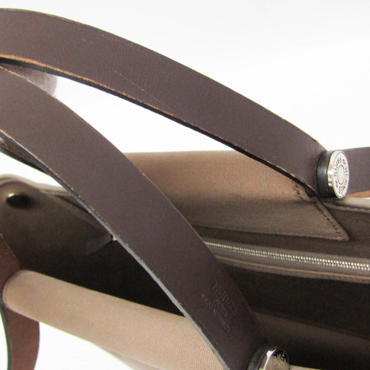 Hermes Cabag Toile And Leather Brown Canvas Handbag (Pre-Owned)