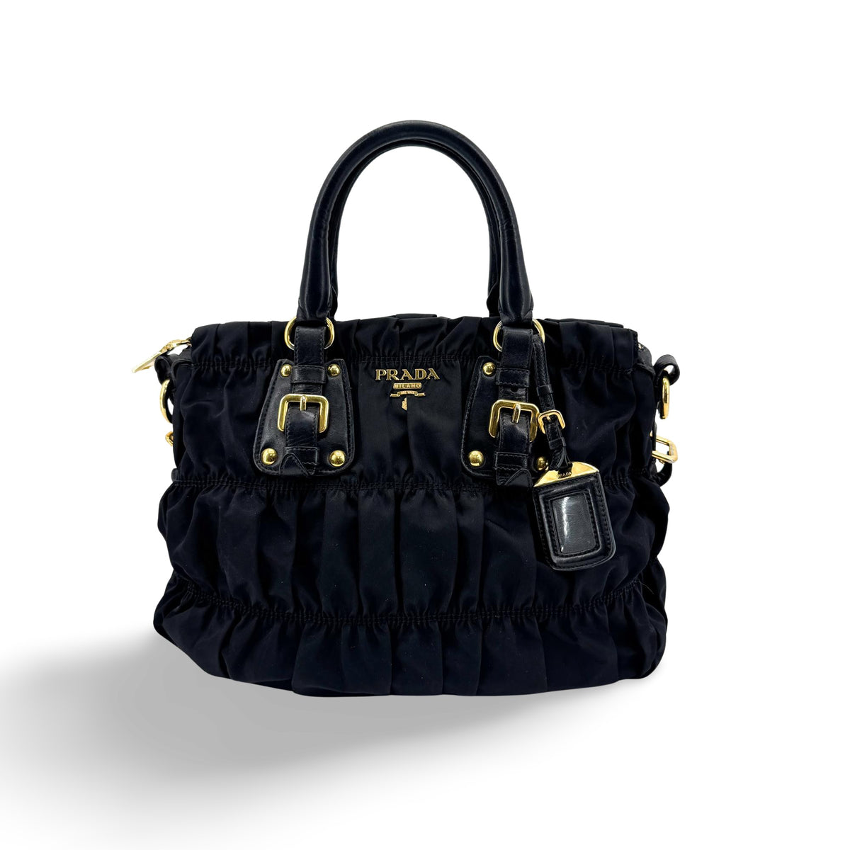 Prada Gaufre Convertible Leather And Tessuto Black Nylon Tote Bag Bag (Pre-Owned)