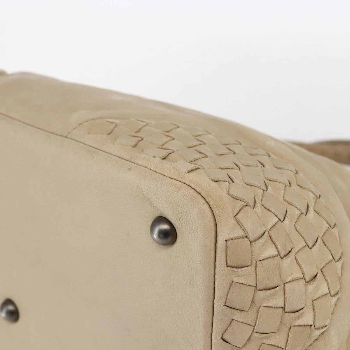 Bottega Veneta Zip Top Leather With Intrecciato Detail Beige Leather Tote Bag Bag (Pre-Owned)