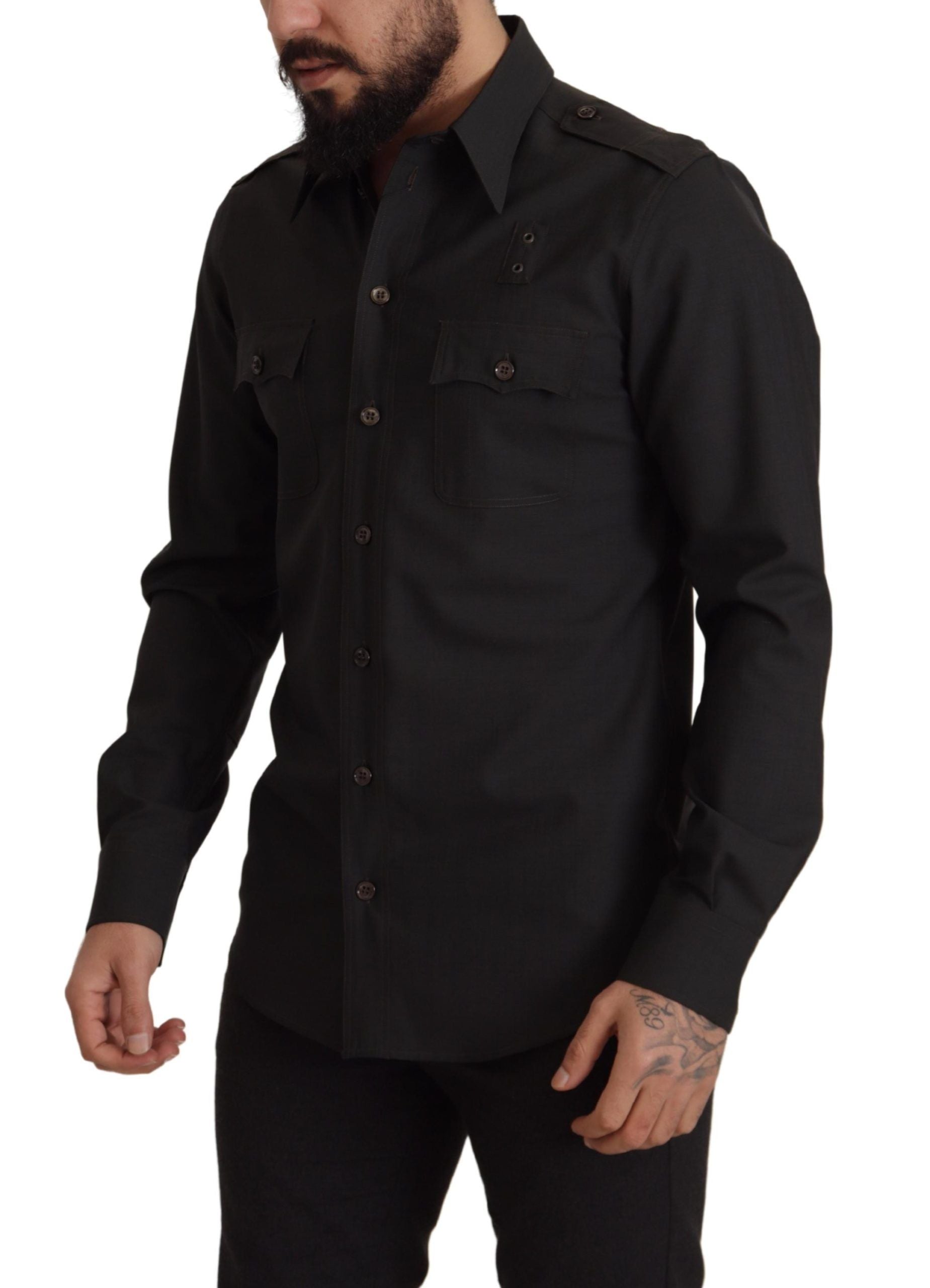 Dolce & Gabbana Dark Green Cotton Slim Fit Casual Men Men's Shirt