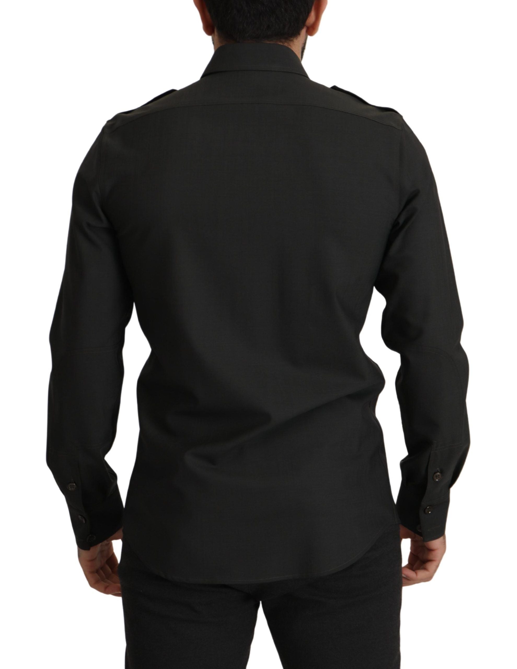 Dolce & Gabbana Dark Green Cotton Slim Fit Casual Men Men's Shirt