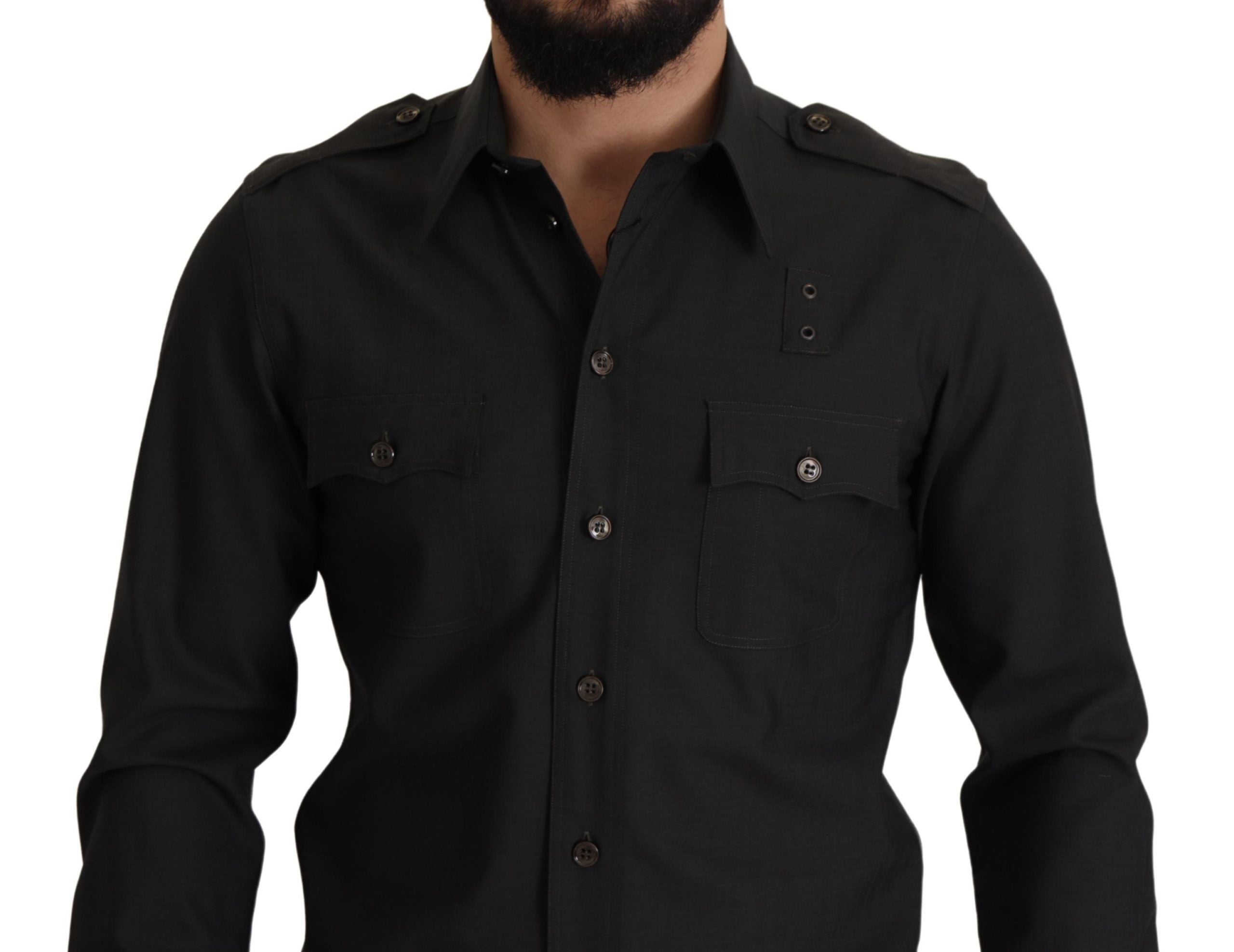 Dolce & Gabbana Dark Green Cotton Slim Fit Casual Men Men's Shirt