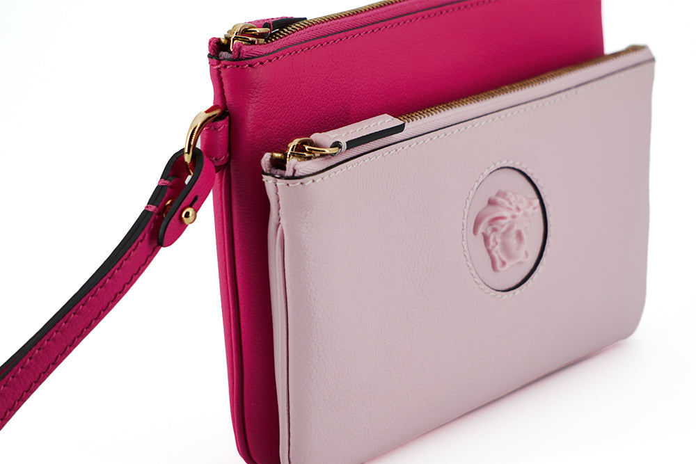 Versace Elegant Pink Leather Pouch Women's Clutch