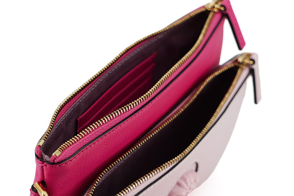 Versace Elegant Pink Leather Pouch Women's Clutch