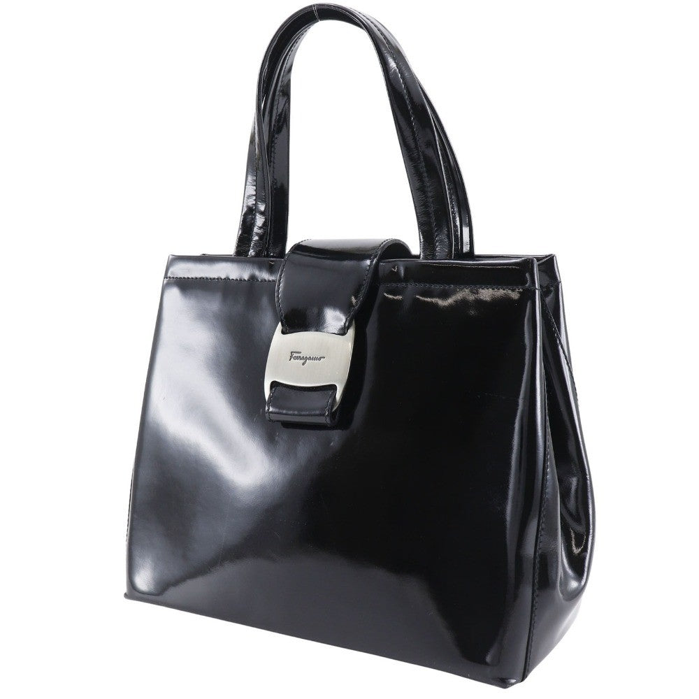 Salvatore Ferragamo Convertible Vara Bow Tote Patent Leather Black Patent_Leather Handbag (Pre-Owned)
