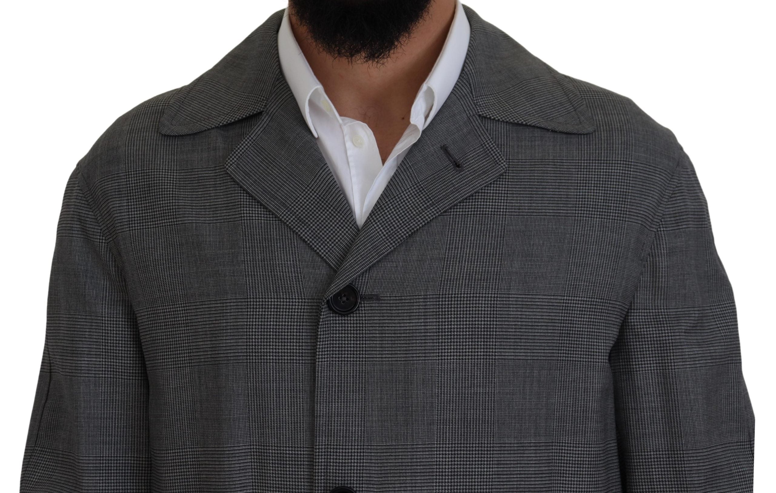 Dolce & Gabbana Gray Wool Plaid Long Trench Coat Men's Trench Coat Men's Jacket