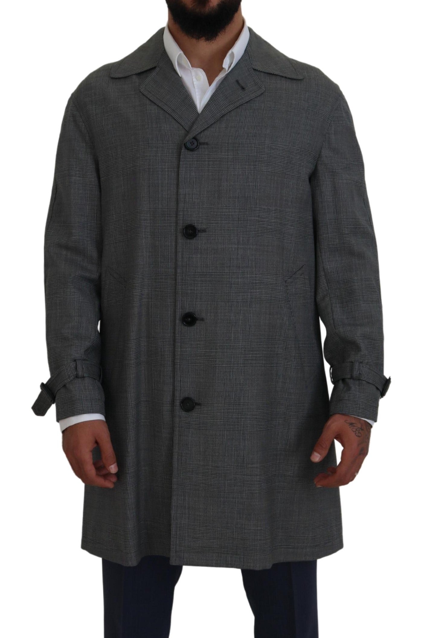 Dolce & Gabbana Gray Wool Plaid Long Trench Coat Men's Trench Coat Men's Jacket