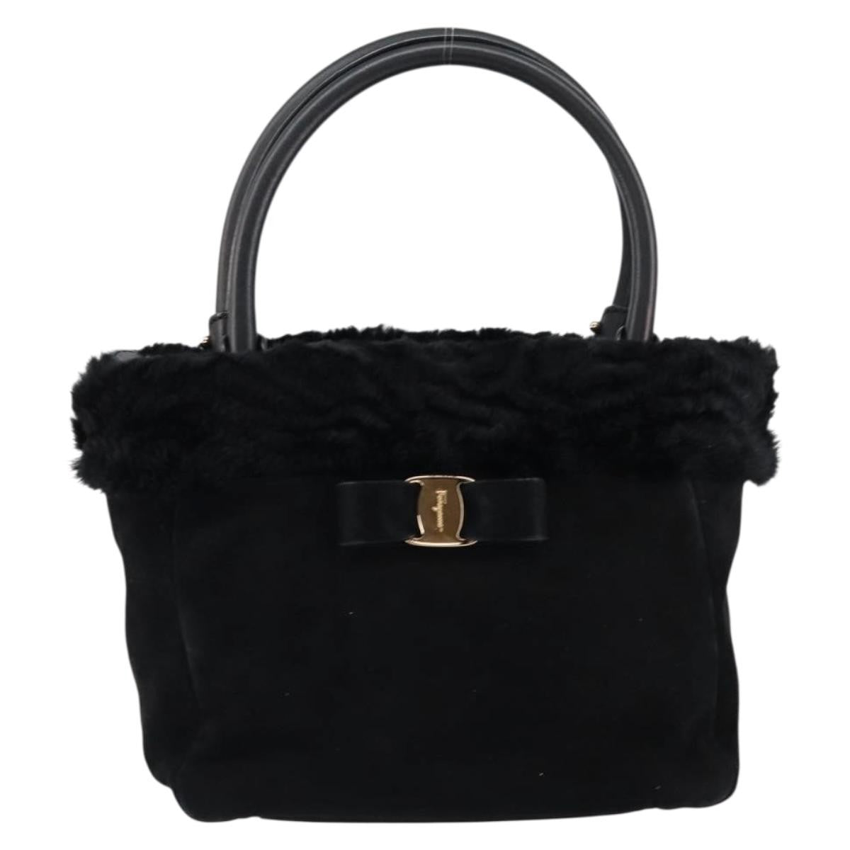 Salvatore Ferragamo Vala Suede Black Suede Handbag (Pre-Owned)