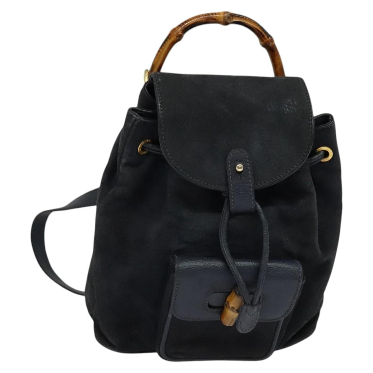 Gucci Gucci Bamboo Daim Navy Suede Backpack Bag (Pre-Owned)