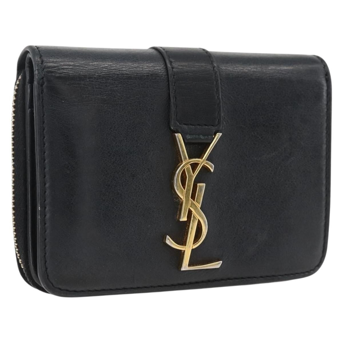 Saint Laurent Classic Monogram Ysl Line Zip Around Leather Black Leather Wallets Accessory (Pre-Owned)