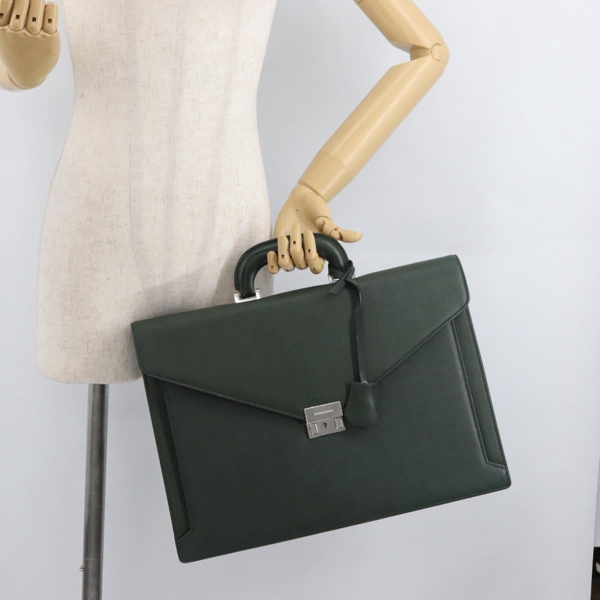 Burberry Briefcase Leather Green Leather Briefcase Bag (Pre-Owned)