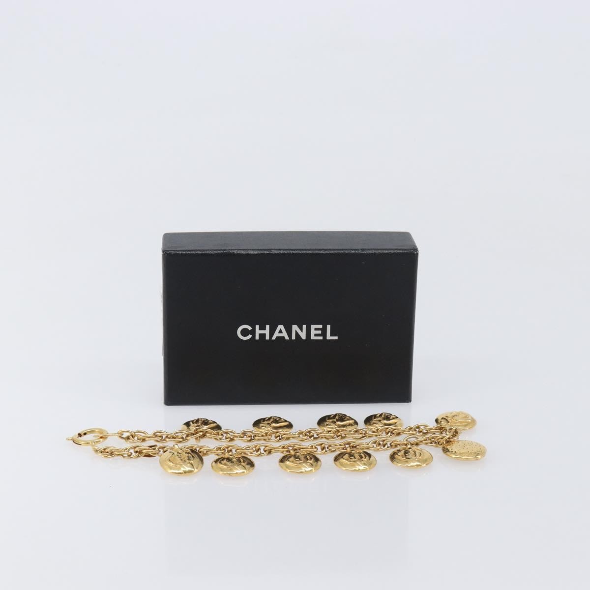 Chanel Vintage Diamond Coco Mademoiselle Long Metal Gold Metal Necklace Jewelry (Pre-Owned)