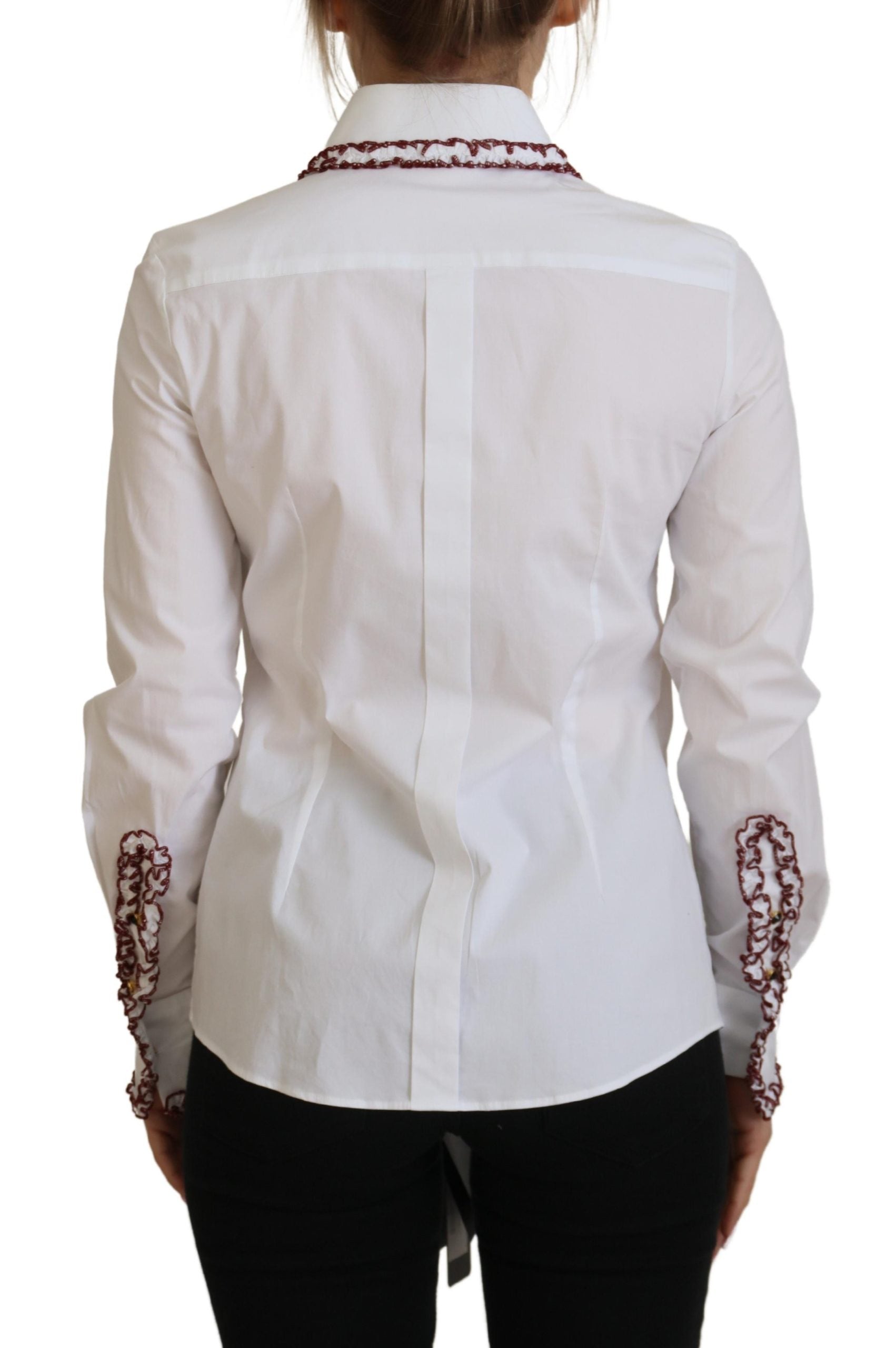 Dolce & Gabbana White Lace Long Sleeves Ruffle Collar Women's Top