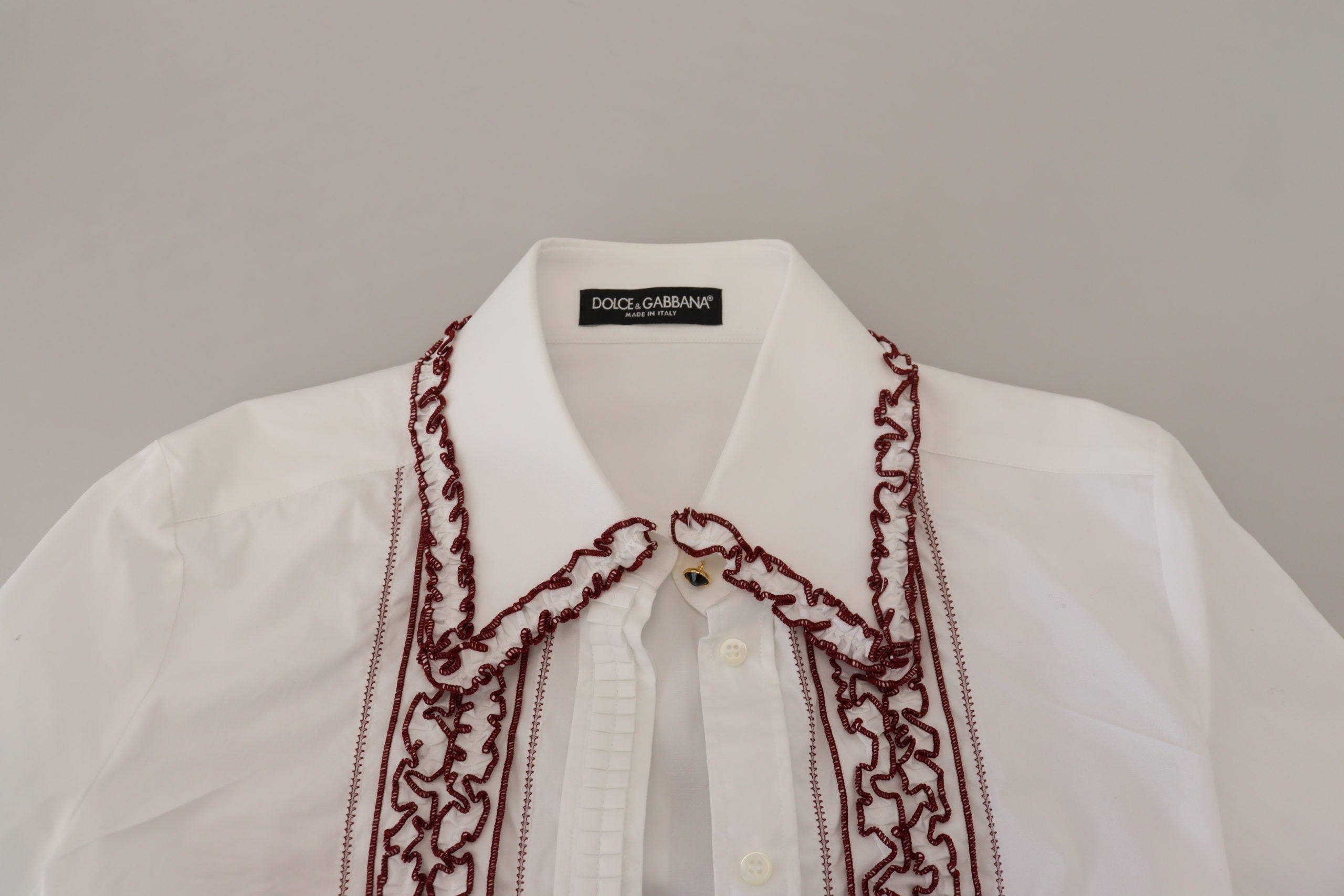 Dolce & Gabbana White Lace Long Sleeves Ruffle Collar Women's Top