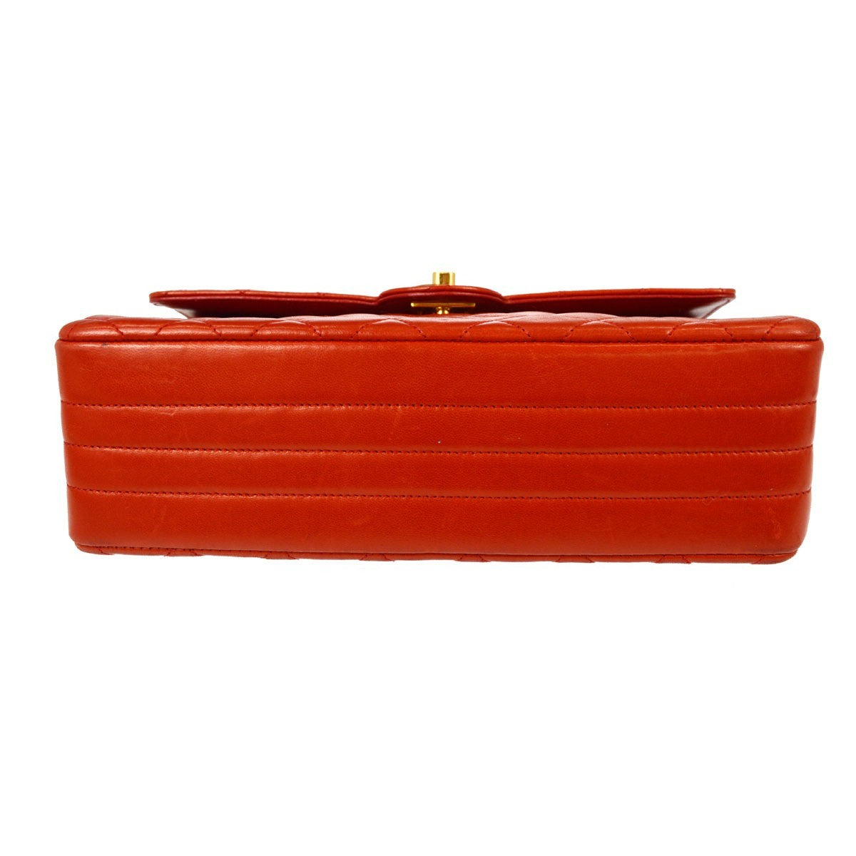 Chanel Vintage Cc Chain Flap Quilted Lambskin Red Leather Handbag (Pre-Owned)