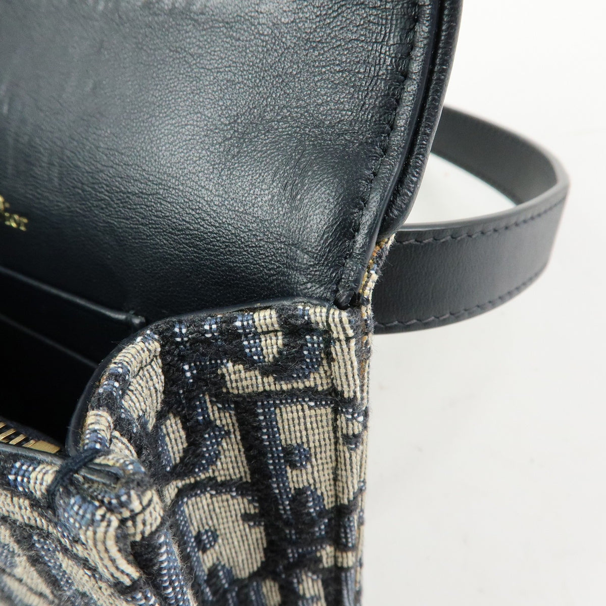 Christian Dior Saddle Belt Oblique Canvas Navy Canvas Handbag (Pre-Owned)