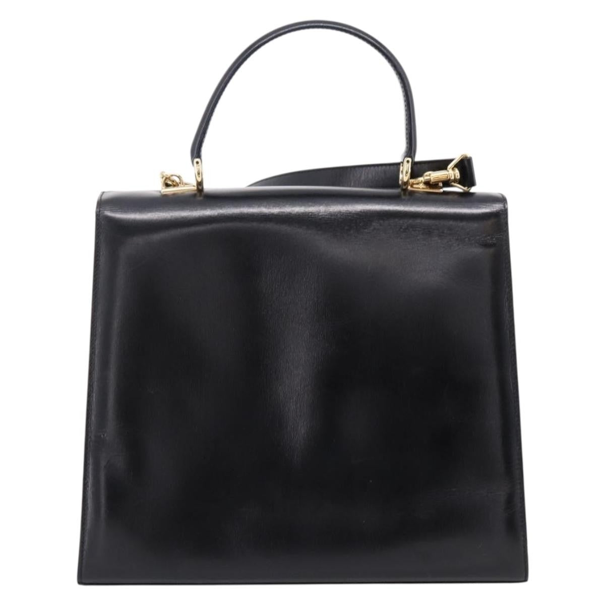 Gucci Vintage Lady Lock Top Handle Leather Black Leather Handbag (Pre-Owned)