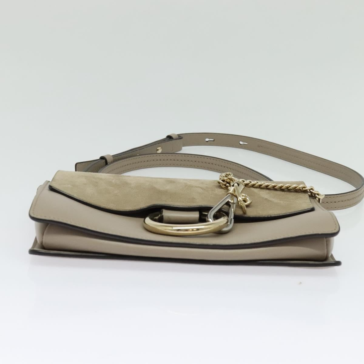 Chloe Faye Leather And Suede Gray Leather Shoulder Bag Bag (Pre-Owned)