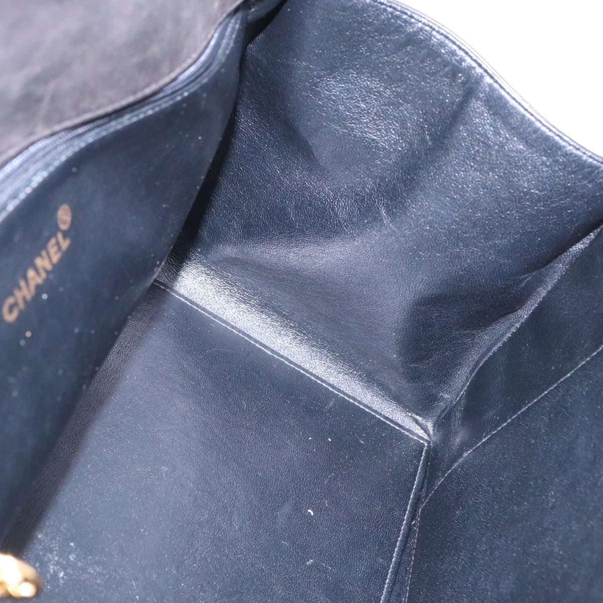 Chanel Vintage Grand Shopping Tote Quilted Lambskin Black Leather Tote Bag Bag (Pre-Owned)