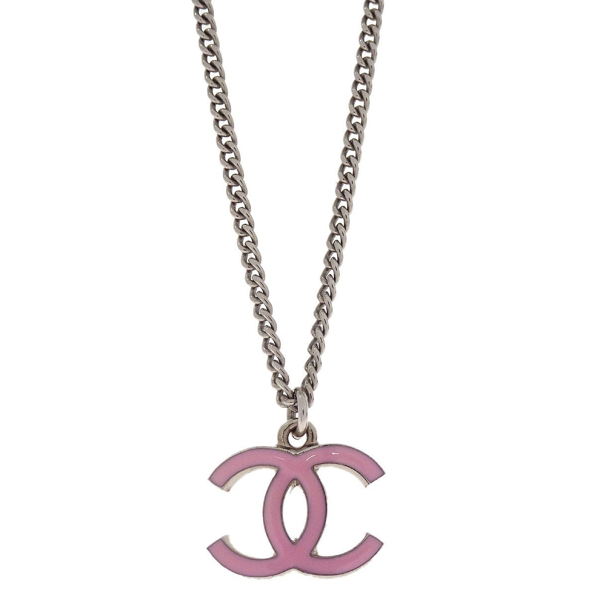 Chanel Vintage Cc Pendant Long Metal Silver Metal Necklace Jewelry (Pre-Owned)