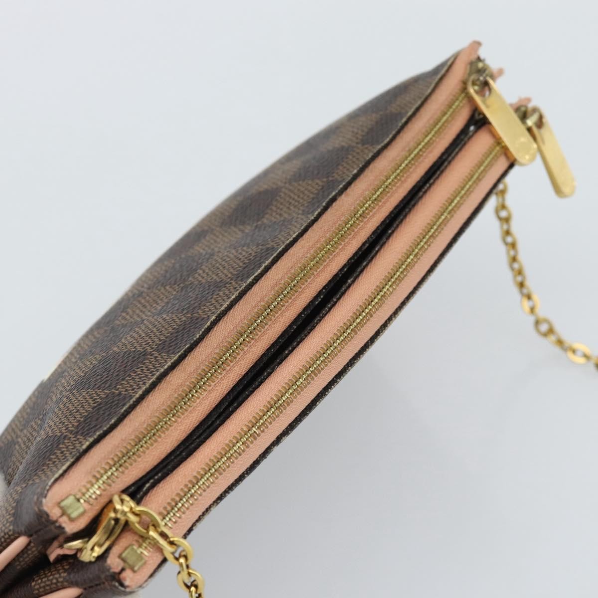 Louis Vuitton Double Zip Pochette Damier Ebene Brown Canvas Clutche & Pouche Bag (Pre-Owned)