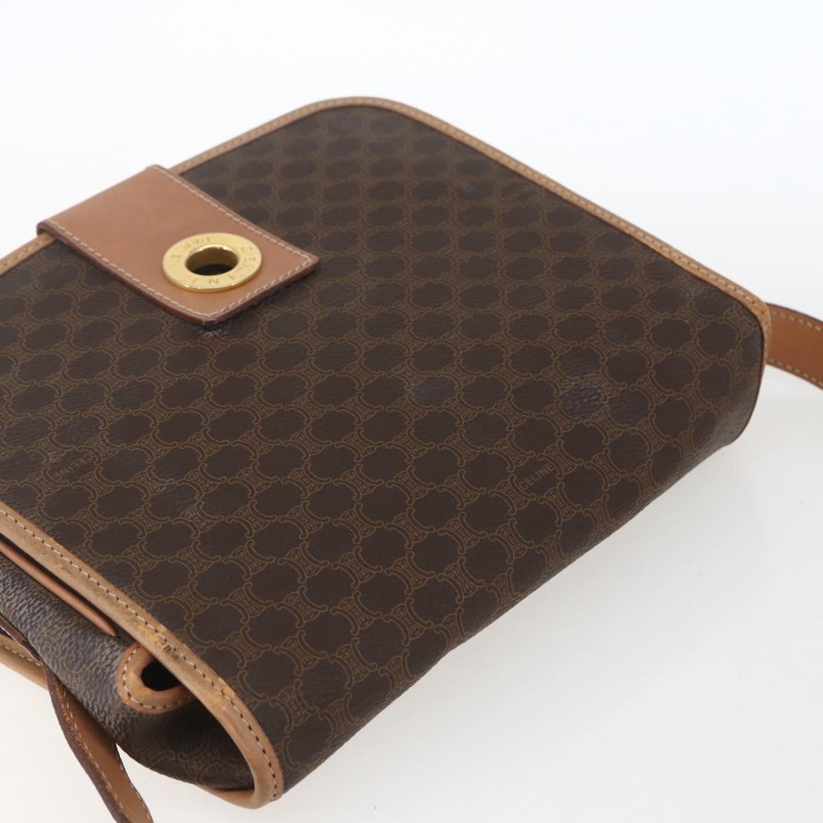Celine Vintage Macadam Circle Logo Canvas And Leather Brown Canvas Shoulder Bag Bag (Pre-Owned)