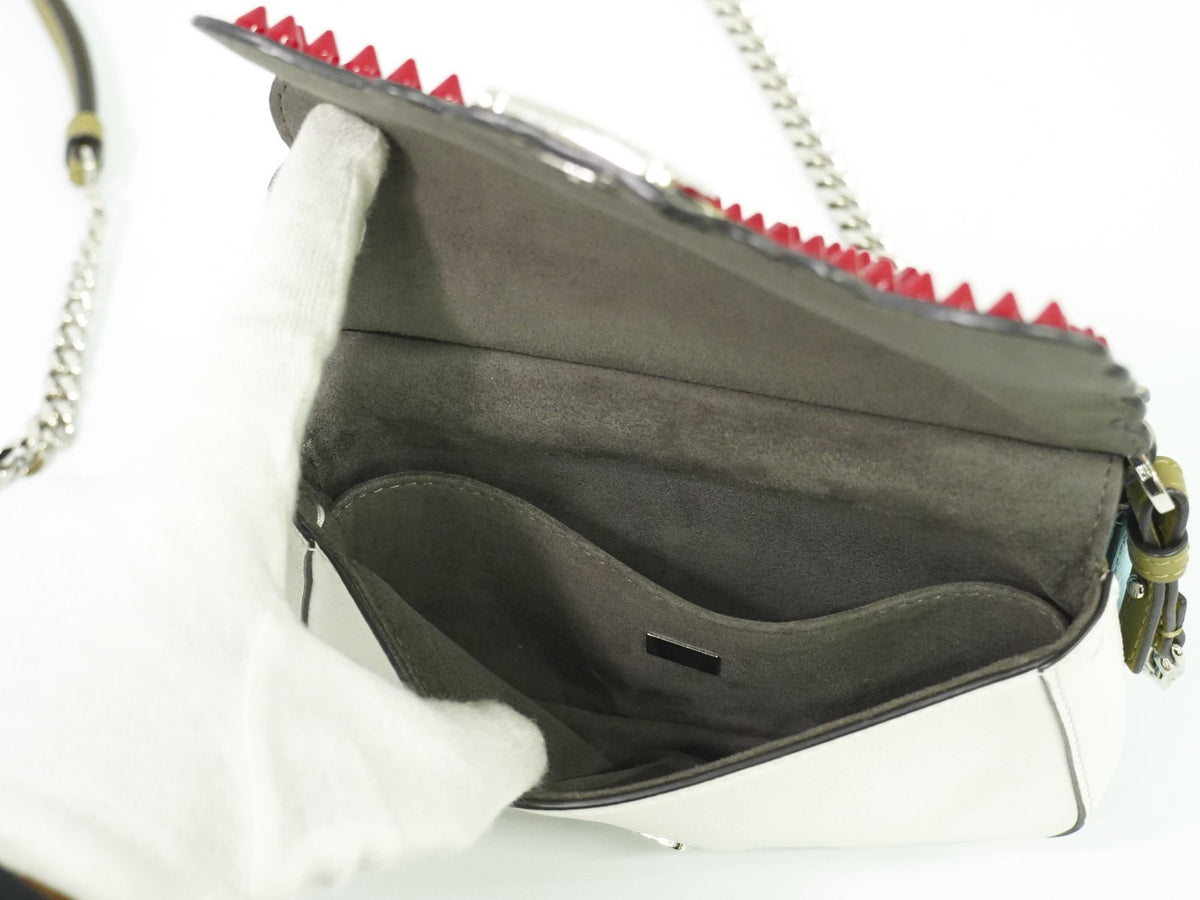 Fendi Double Baguette Embroidered Studded Leather White Leather Shoulder Bag Bag (Pre-Owned)