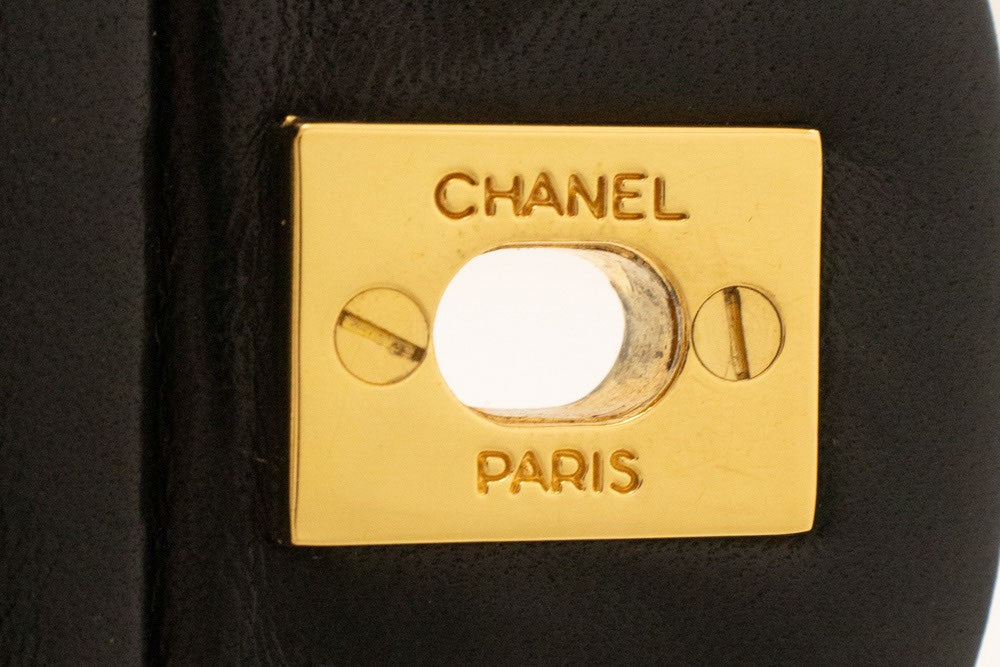Chanel Vintage Classic Double Flap Quilted Lambskin Black Leather Shoulder Bag Bag (Pre-Owned)