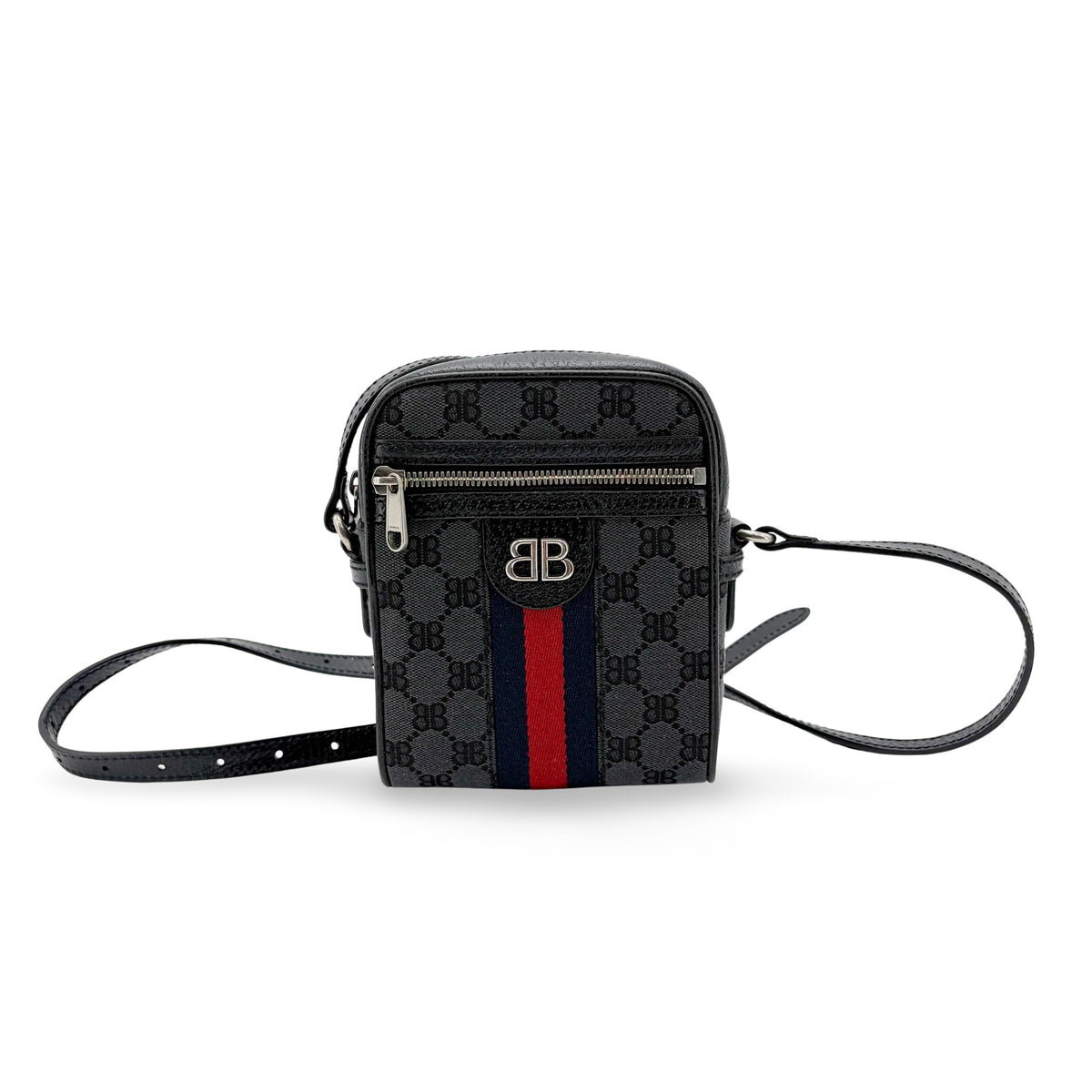 Balenciaga X Gucci The Hacker Project Zip Messenger Bb Canvas Black Canvas Shoulder Bag Bag (Pre-Owned)