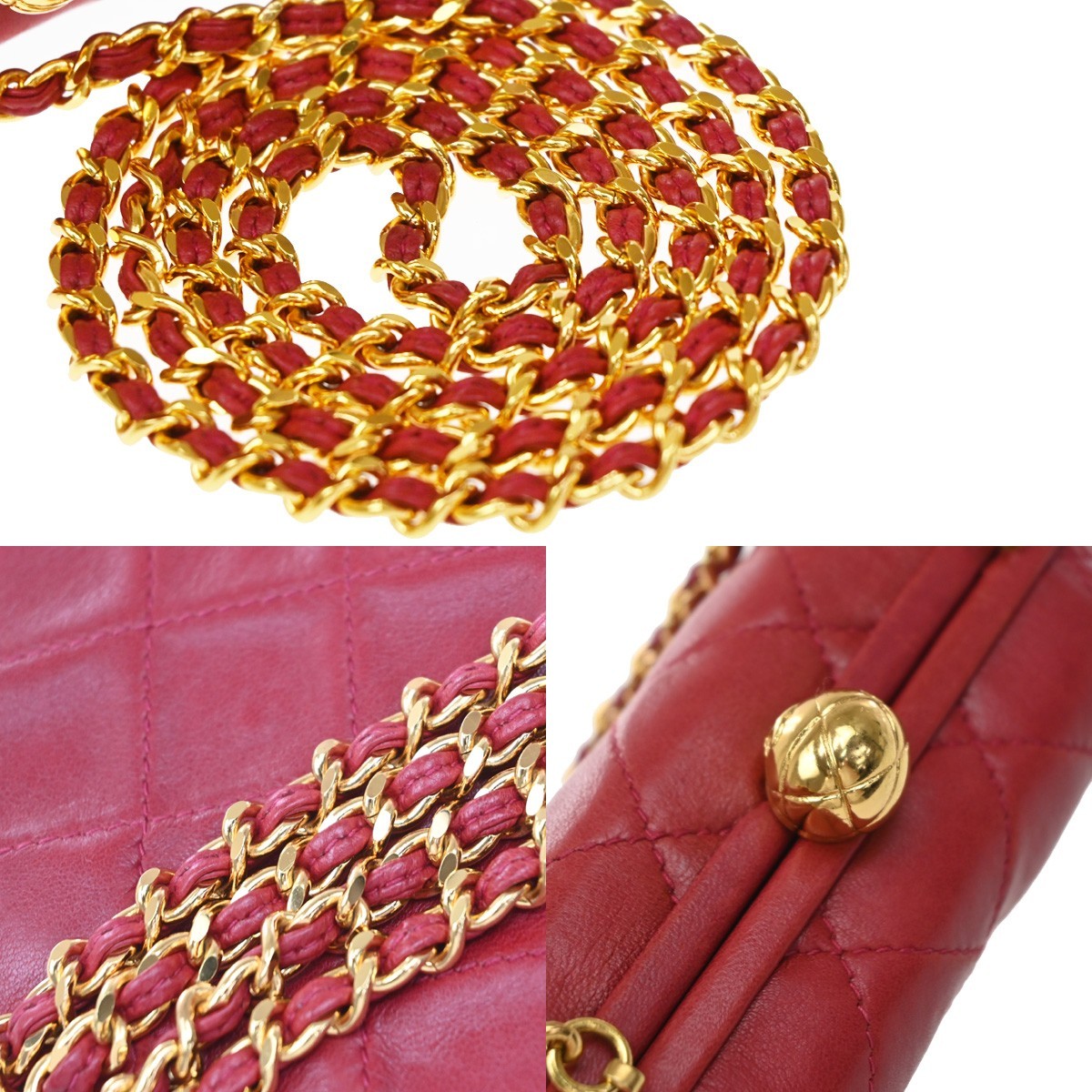 Chanel Vintage Chain Frame Quilted Lambskin Red Leather Handbag (Pre-Owned)