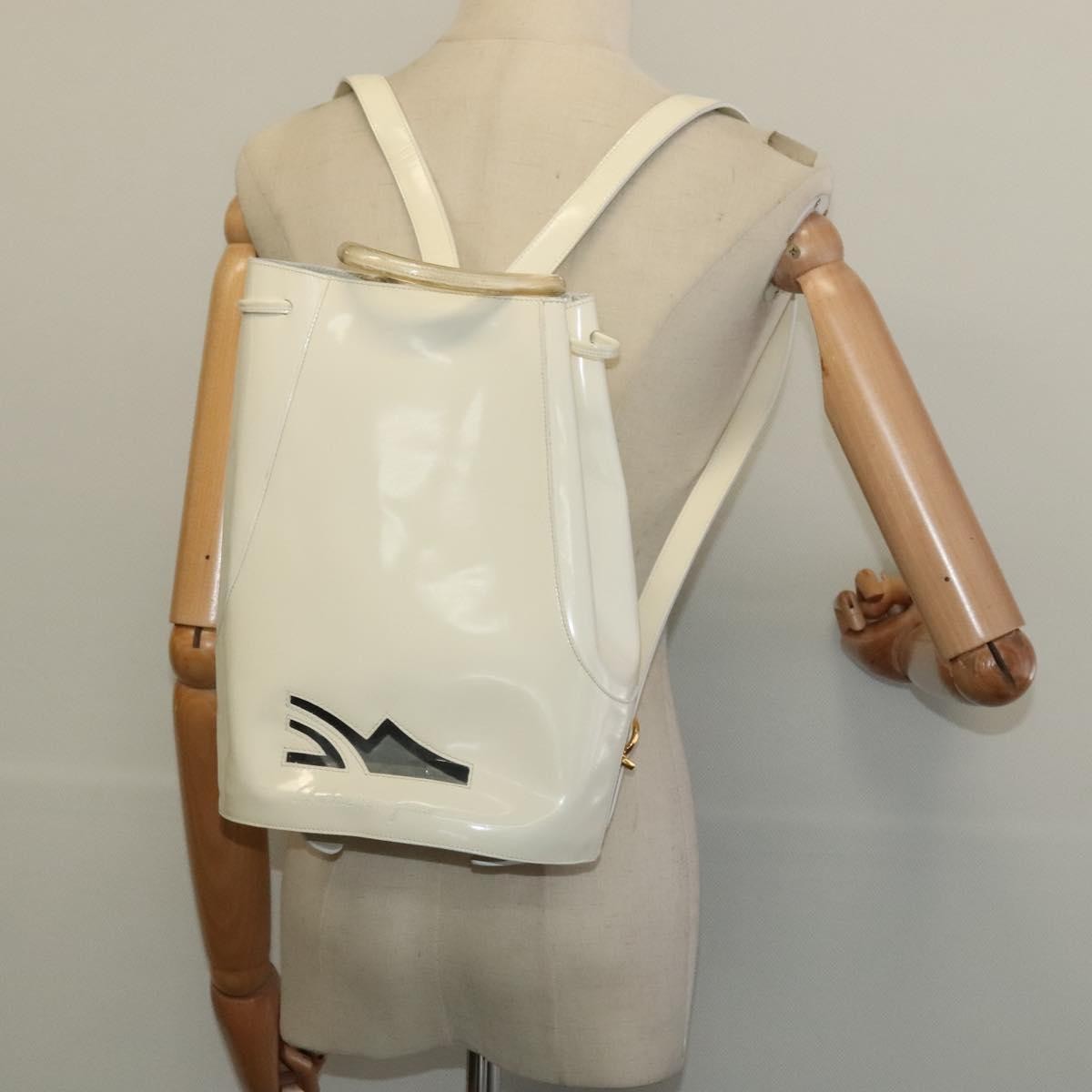 Salvatore Ferragamo Vintage Gancini Patent Leather White Patent_Leather Backpack Bag (Pre-Owned)