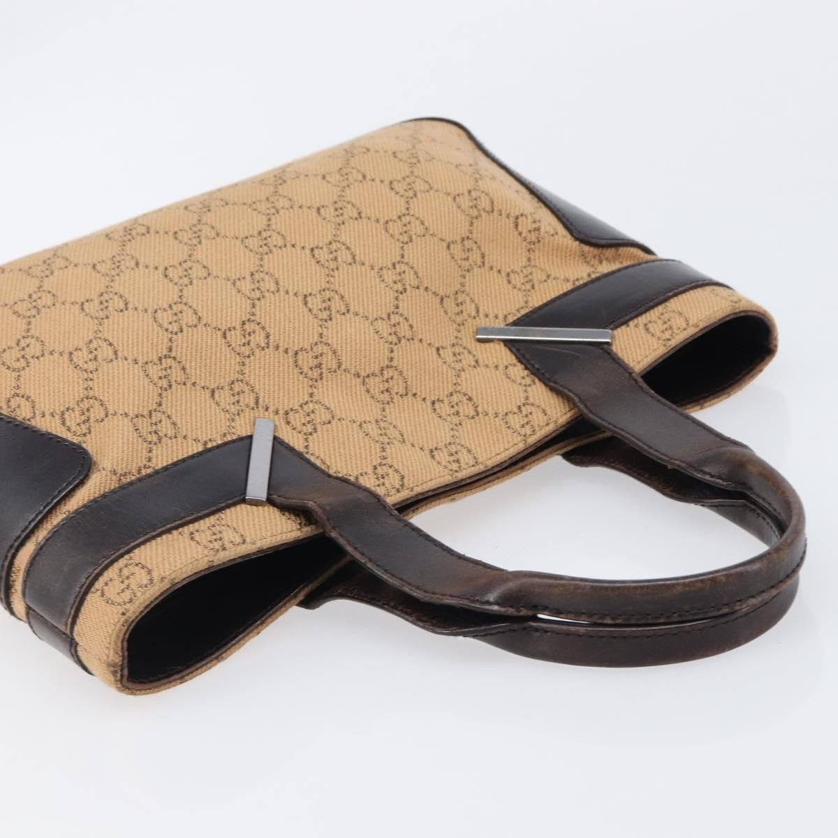 Gucci Open Tote Gg Canvas And Leather Beige Canvas Handbag (Pre-Owned)