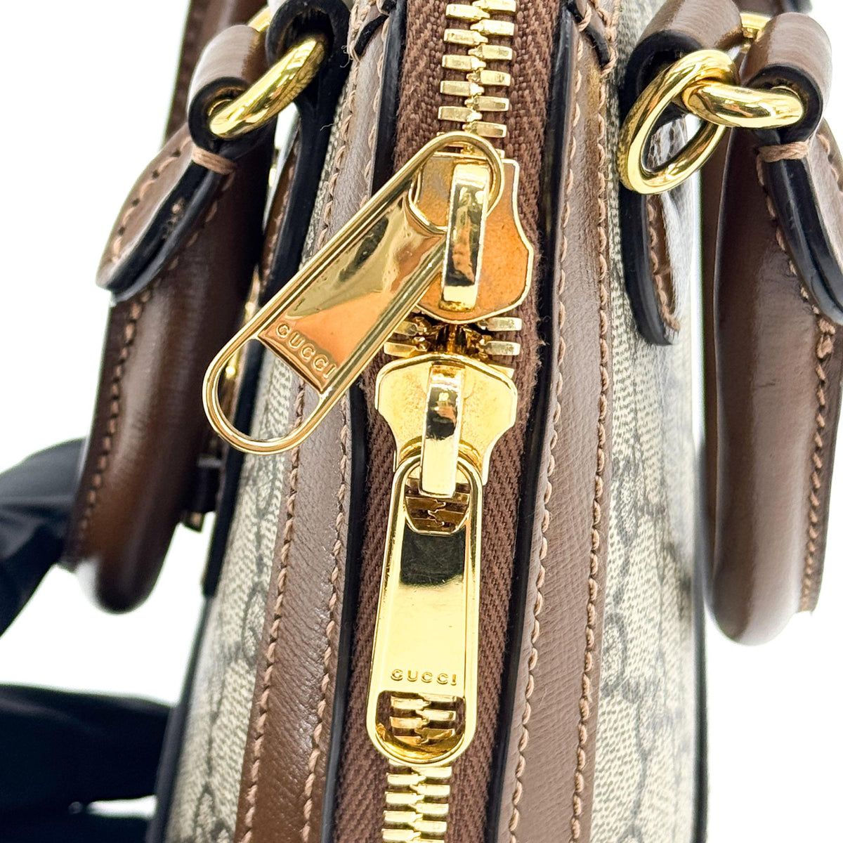 Gucci Horsebit 1955 Top Handle Gg Coated Canvas With Leather Brown Canvas Handbag (Pre-Owned)