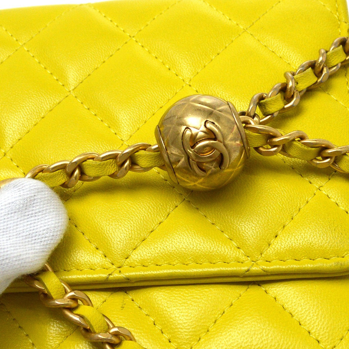 Chanel Pearl Crush Wallet On Chain Quilted Lambskin Yellow Leather Shoulder Bag Bag (Pre-Owned)
