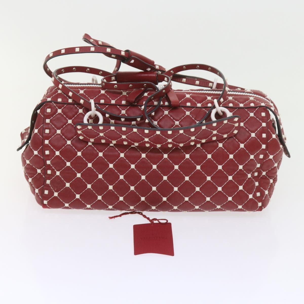 Valentino Garavani Free Rockstud Spike Duffle Quilted Leather Red Leather Shoulder Bag Bag (Pre-Owned)