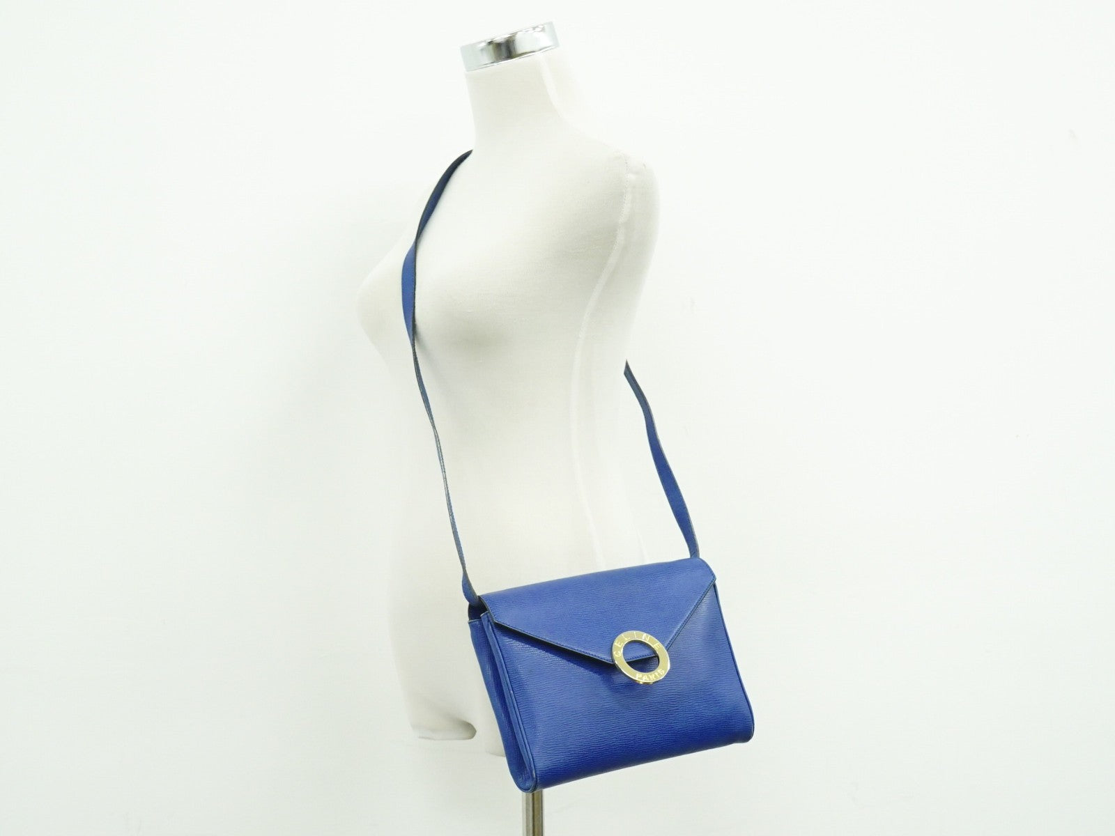Celine Circle Logo Leather Blue Leather Shoulder Bag Bag (Pre-Owned)