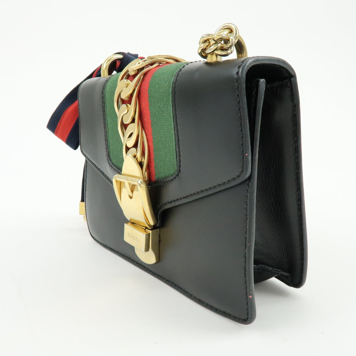 Gucci Sylvie Chain Leather Black Leather Shoulder Bag Bag (Pre-Owned)
