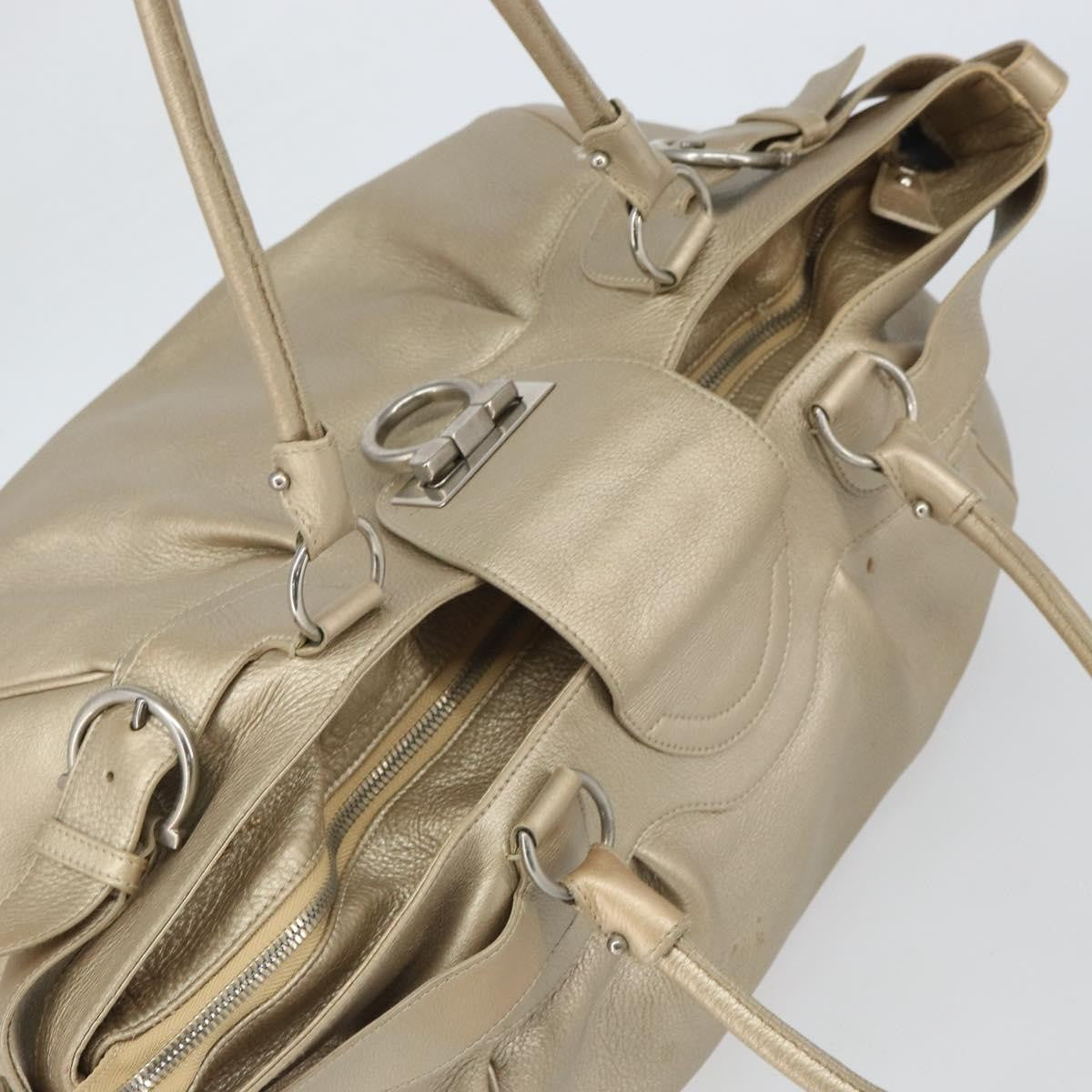 Salvatore Ferragamo Gancini Leather Gold Leather Handbag (Pre-Owned)
