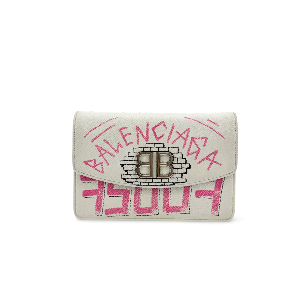 Balenciaga Bb Graffiti Chain Leather White Leather Crossbody Bag Bag (Pre-Owned)
