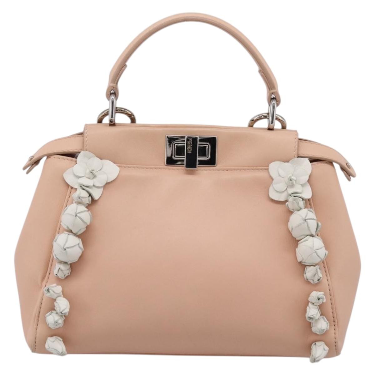 Fendi Rosebud Peekaboo Iconic Leather With Applique Pink Leather Handbag (Pre-Owned)