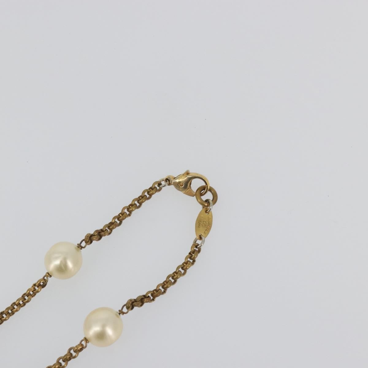 Chanel Pearl Station Metal And Faux Pearl Gold Metal Necklace Jewelry (Pre-Owned)